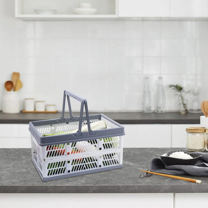 3 Pack Collapsible Storage Crates with Handles, Stackable Folding Storage Crate Plastic Shopping Baskets for Kitchen Bathroom Grocery Car Trunk (14.76 x 9.8 x 8 inches)