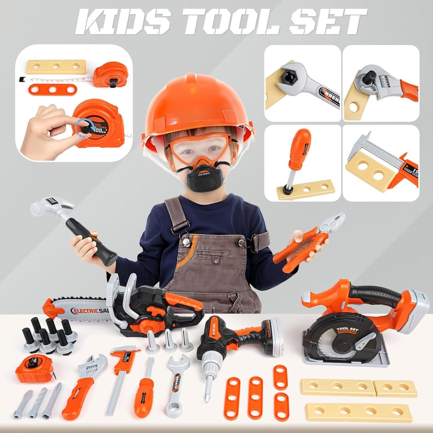 Kids Tool Set - Pretend Play Construction Toys for 3 4 5 Year Old Boy Gifts, Preschool Learning Tool Set with Electronic Drill/Chainsaw Toy/Circular Saw Toys, Toddler Take Apart Stem Toys for Kid 3-5