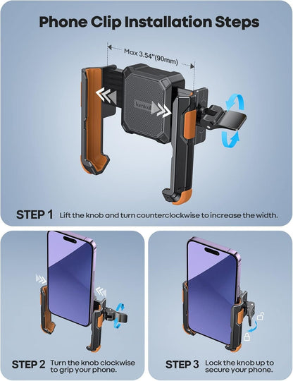 Lamicall Motorcycle Phone Mount Holder - [Camera Friendly] [1s Lock] 2023 Bike Phone Holder Handlebar Clamp, Bicycle Scooter Phone Clip, for iPhone 13 14 15 1a6 Pro Max Plus, 2.4~3.54" Wide Phone