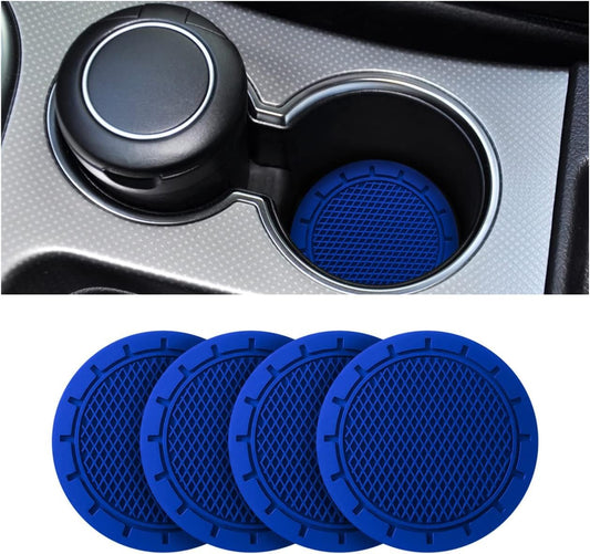 4 Pack Car Cup Holder Coaster, 2.75 Inch Diameter Non-Slip Universal Insert Coaster, Durable, Suitable for Most Car Interior, Car Accessory for Women and Men (Dark Blue)