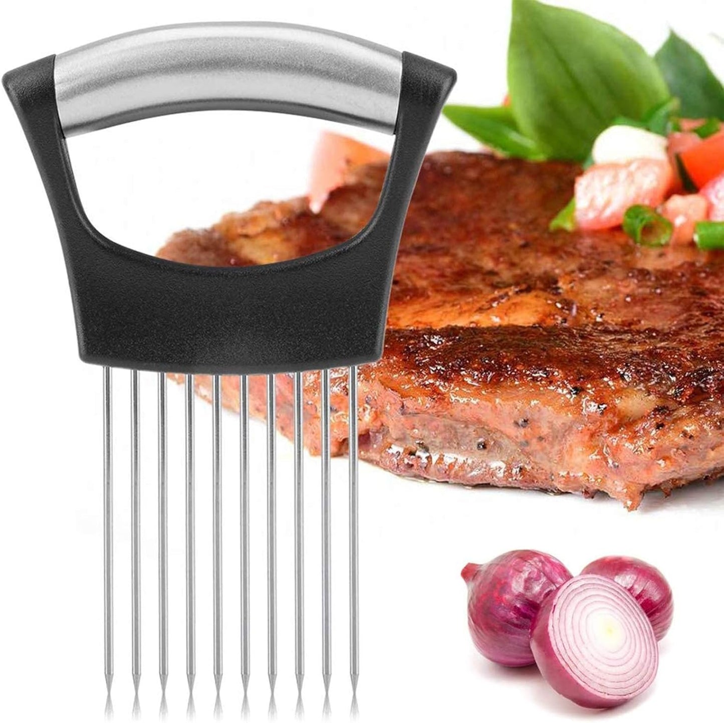 Onion Cutter Holder,Vegetable Slicer Cutting Tools, Meat Slicer Meat Tenderizer Needle, Handy Kitchen Gadgets Safety Cooking Tools