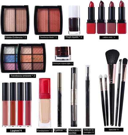 Teens Makeup Kit, Large Capacity Cosmetic Set with Reusable Case, Long Lasting Dress Up Accessories with Eyeshadow, Waterproof Makeup Palettes for Beginner, Multicolour