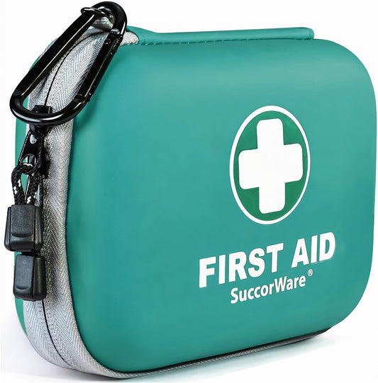 SuccorWare 150 Pieces Mini First Aid Kit - Small Medical Kit with Hard Shell - Emergency First Aid Kit for Car, Travel, Home, Outdoor, Office, Camping, Hiking (Green)