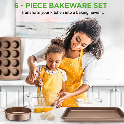 NutriChef Nonstick Bakeware Set – Copper Carbon Steel Baking Sheets & Trays, Quality Kitchenware for Cooking & Baking, Attractive Oven Trays, Durable, Easy Clean, 6pc