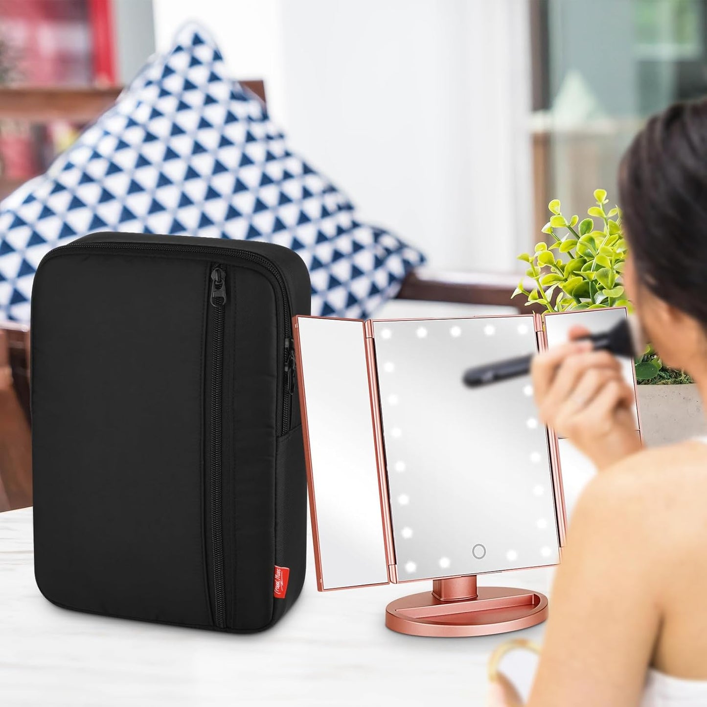 Travel Carrying Case Compatible with WEILY/Flymiro Lighted Vanity Makeup Mirror, Waterproof Lighted Makeup Bag, Portable Makeup Mirror Holder with Separate Pocket for Battery, Charger and Accessories