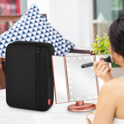 Travel Carrying Case Compatible with WEILY/Flymiro Lighted Vanity Makeup Mirror, Waterproof Lighted Makeup Bag, Portable Makeup Mirror Holder with Separate Pocket for Battery, Charger and Accessories