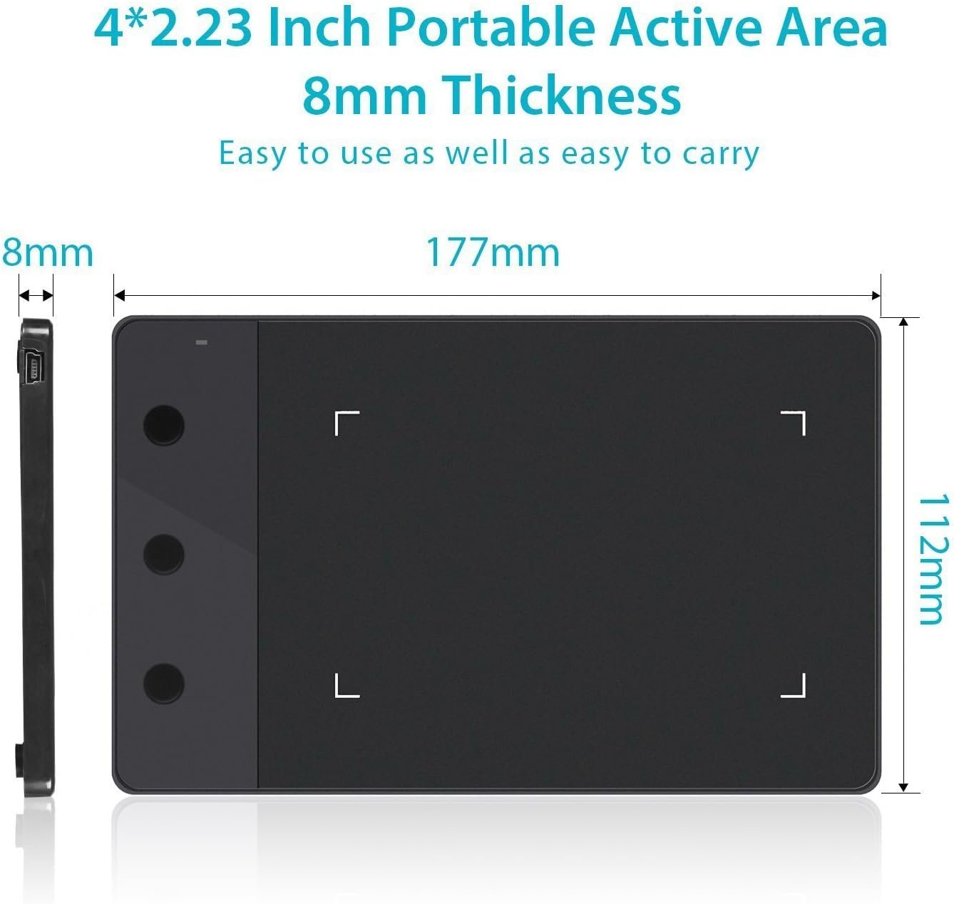 Huion H420 Drawing Tablet 4 x 2.3 Inches 3 Express Keys USB OSU Tablet Signature Pad with Digital Battery Pen