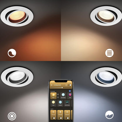 Philips Hue White And Color Ambiance Centura Smart Recessed Spotlight Round Base, Bluetooh, 6 W, White, 1 Unit, Pack of 1