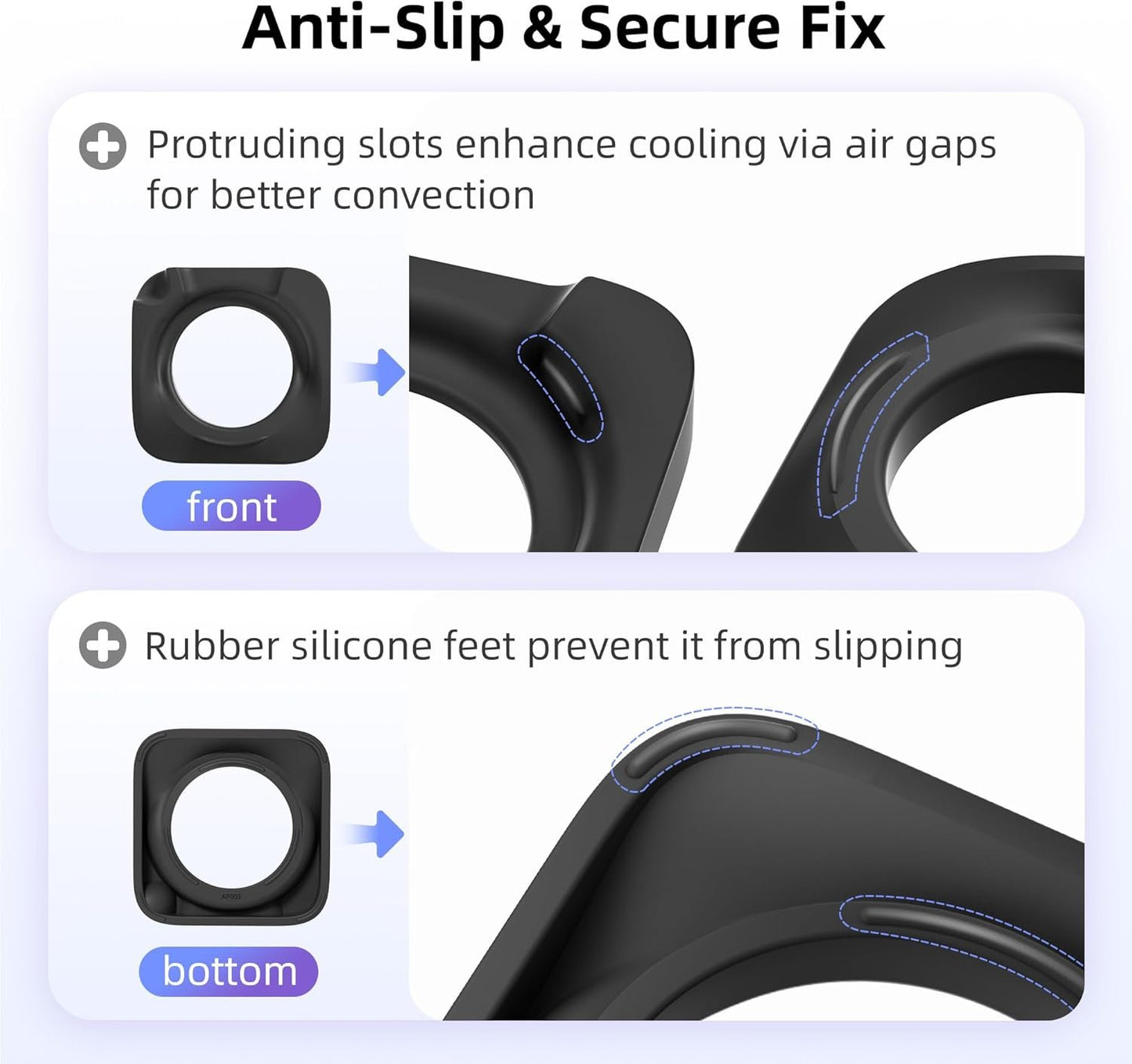 ELETIUO Desk Stand for Mac mini M4/M4 Pro 2024,Silicone Desktop Mount with Heat Dissipation,Anti-Slip Base,Easy Power Button Access,Space-Saving for Improved Cooling & Desk Organization,Black