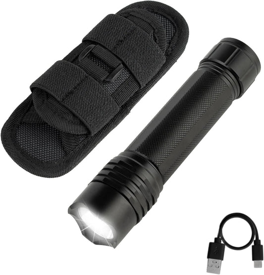 KunHe Rechargeable Flashlight High Lumens Duty Flashlight with Belt Holster Bright LED Tactical Flash Light with 4 Modes Long Lasting IPX7 Water Resistant for Security Police