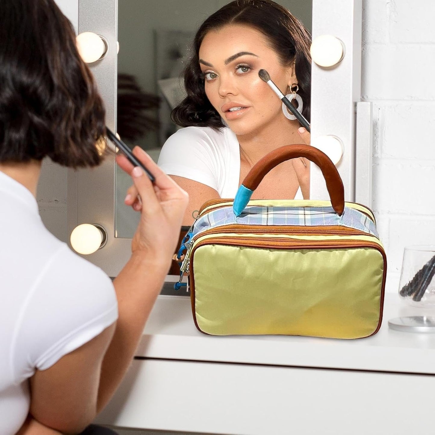Airport Carry Pouch - Travel Size Toiletries Bag, Zippered Cosmetic Kit, Large Plaid Grooming Kit Organizer | Stadium-Approved Travel Hygiene Pouch for Festival, Concert, Airplane, Vacation, Work