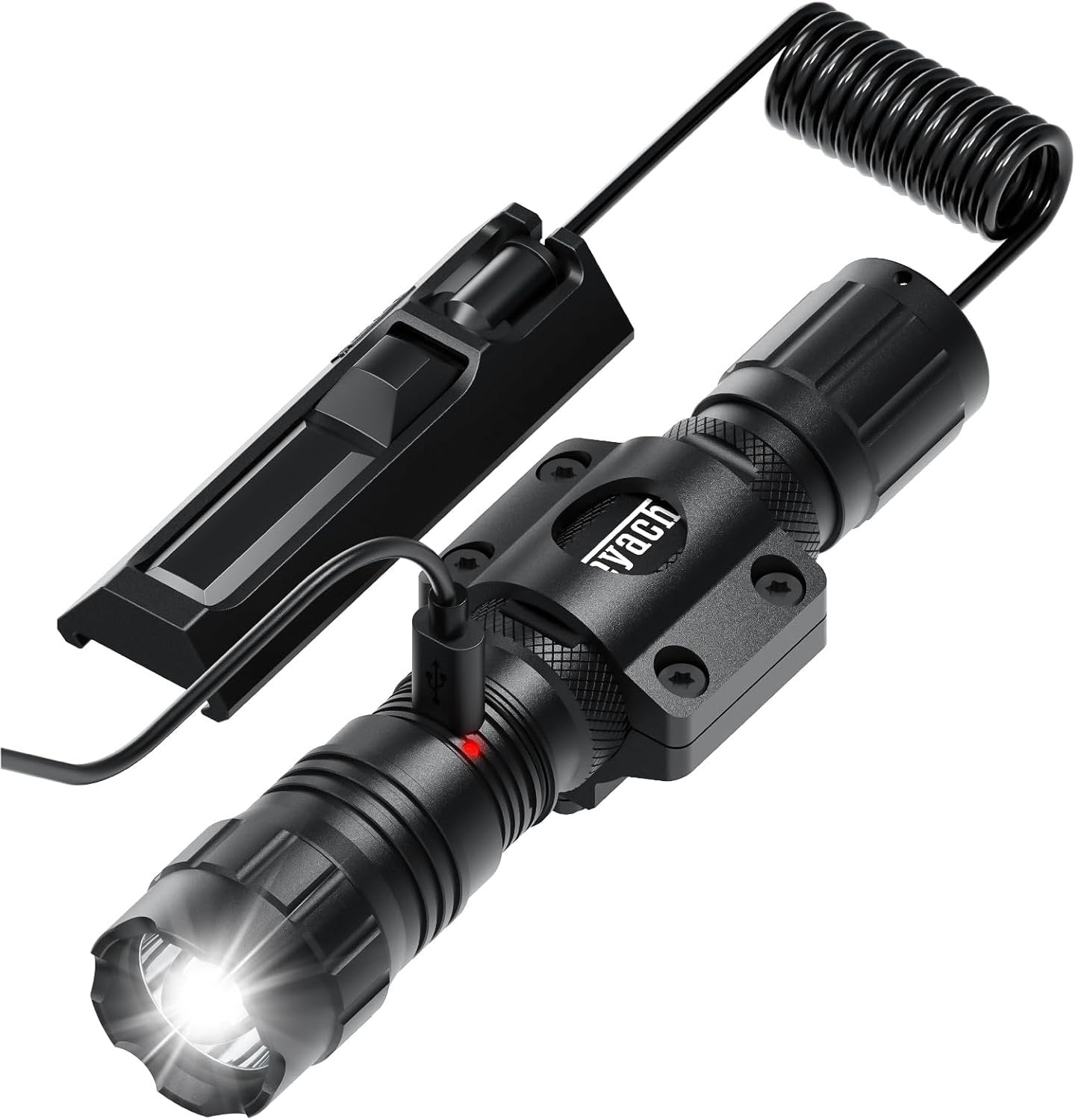 Feyachi 1500 Lumen LED Tactical Flashlight Rechargeable IPX7 Protection 4 Modes Weapon Light Mlok Rail Flashlight Included with Pressure Switch