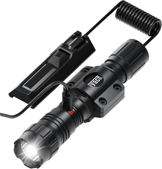Feyachi 1500 Lumen LED Tactical Flashlight Rechargeable IPX7 Protection 4 Modes Weapon Light Mlok Rail Flashlight Included with Pressure Switch