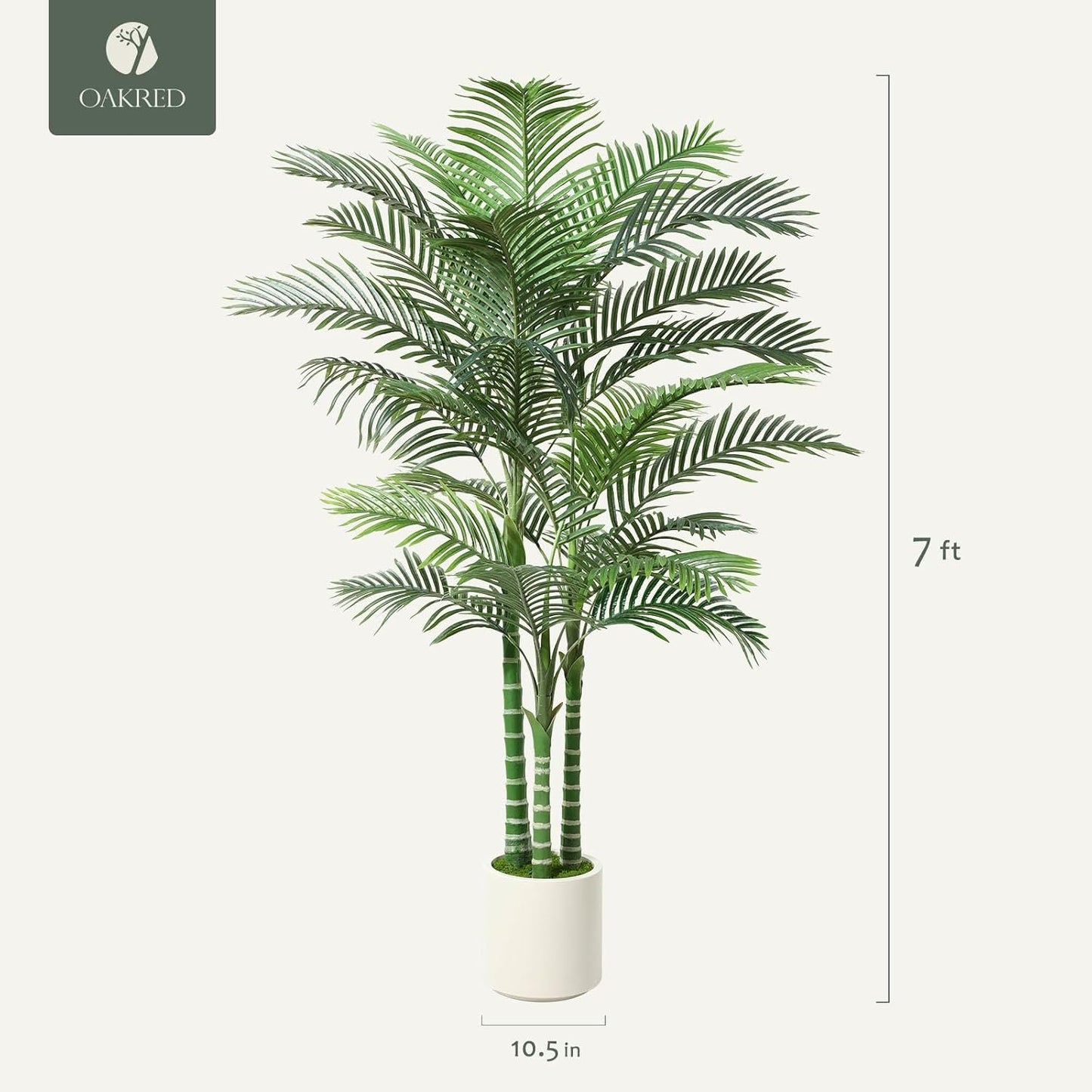 OAKRED Artificial Palm Tree, 7FT Fake Tree for Indoor,Faux Golden Cane Palm Tree with White Planter and Fake Moss, Fake Tropical Plant for Home Decor Office Porch