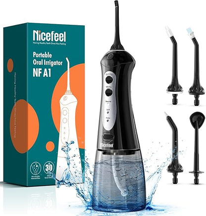 Nicefeel Cordless Water Dental Flosser – 300ML BPA-Free Portable Oral Irrigator, 3 Cleaning Modes, Fast Charge, IPX7 Waterproof for Teeth, Gums & Tonsil Stones – Home & Travel Use
