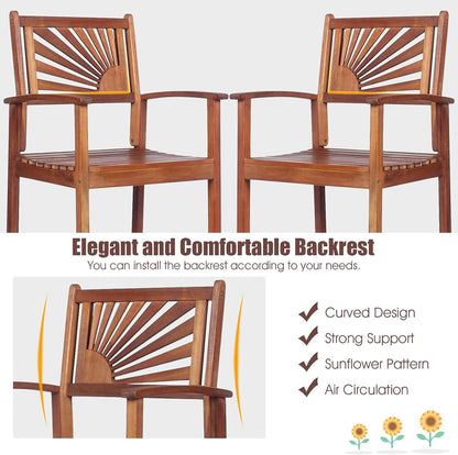 COSTWAY 3PCS Bar Table Set, Outdoor Acacia Wood Dining Set, Spacious Tabletop, Comfortable Backrest, Suitable for Sunroom, Backyard, Balcony, Space-Saving Design