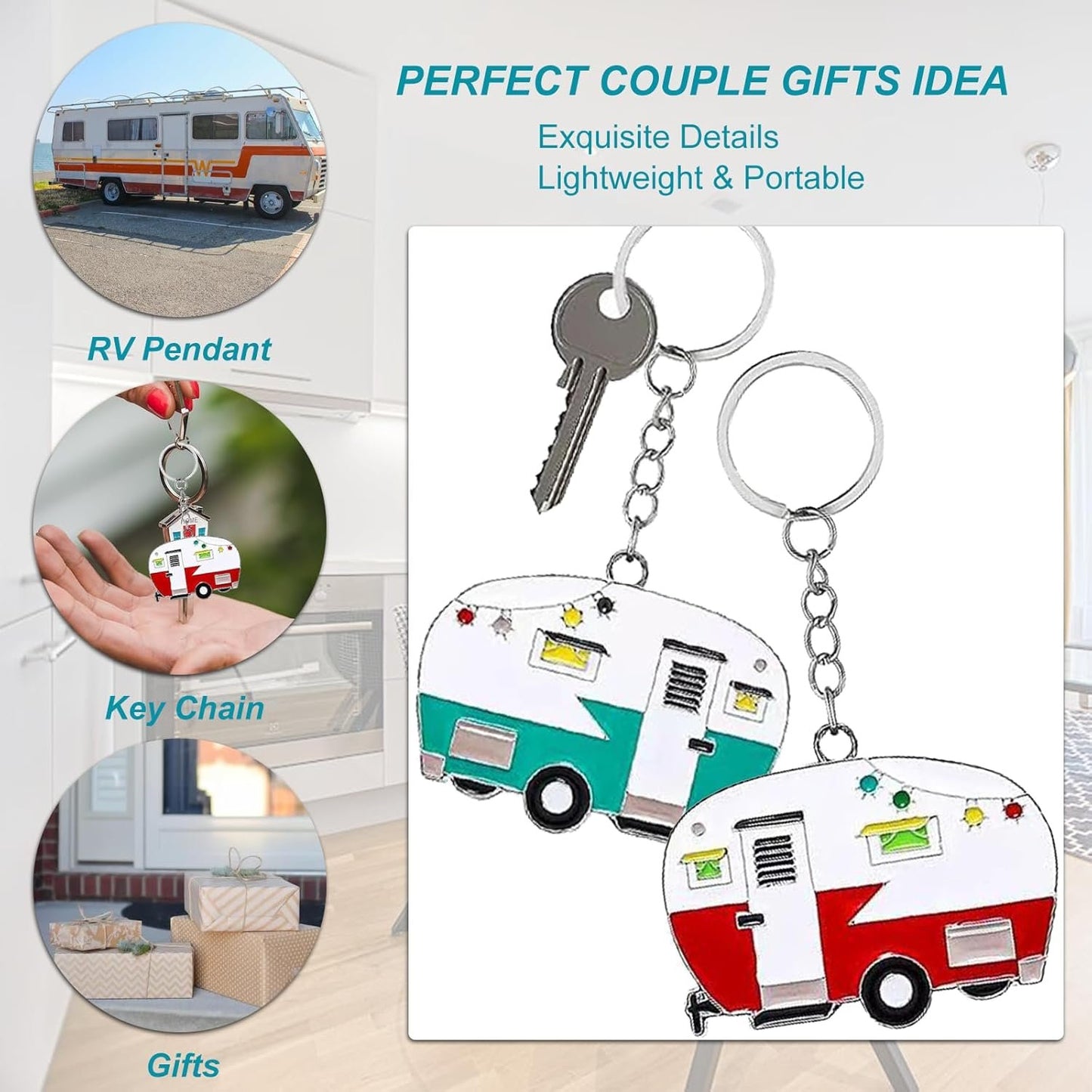 2 Pack Camper Keychain Set Happy RV Keyring Couples Camping Gifts for Men Women Camper Travel Trailers Accessories
