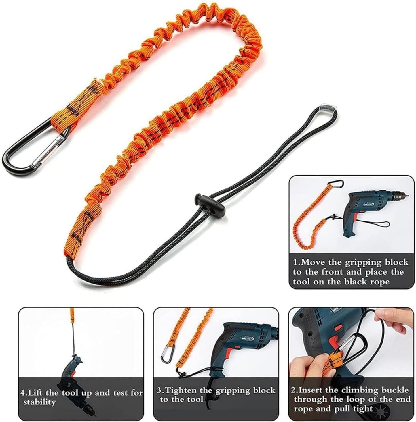 SNOKAY 3 Pack Tool Lanyard, Safety Tool Lanyard with Carabiner Clip and Adjustable Loop End, Tough Scaffold Lanyard with Carabiner for Scaffold, Tools, Construction, Maximum Weight Limit 7kg