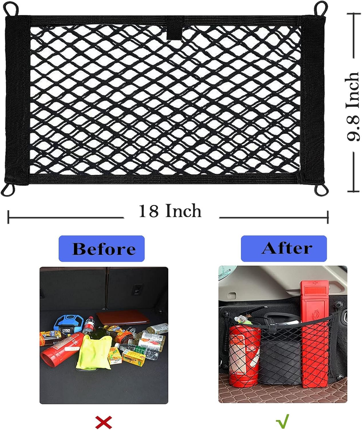 2 Pack Small Cargo Net Pocket Storage Mesh Net Elastic Automotive Cargo Nets Storage Pouch for Car Trunk Net, RV, Boat Storage Mesh Pocket Net with 8 Mounting Screws and Hooks (18 x 9.8 Inches)
