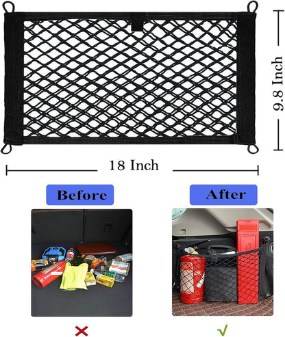 2 Pack Small Cargo Net Pocket Storage Mesh Net Elastic Automotive Cargo Nets Storage Pouch for Car Trunk Net, RV, Boat Storage Mesh Pocket Net with 8 Mounting Screws and Hooks (18 x 9.8 Inches)