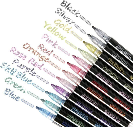 Double Line Outline Pens, 12 Colors Self-Outline Metallic Markers Glitter Writing Drawing Pens Stationery for Gift Card Writing,Drawing Pens for Birthday Greeting,Scrap Booking,DIY Art Crafts Easter egg making