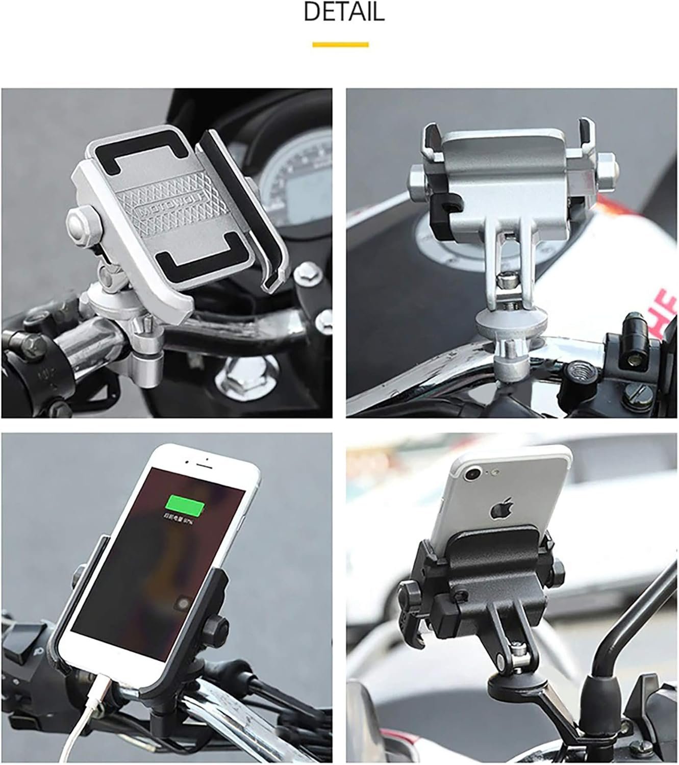 KASER Universal Smartphone Holder Motorcycle Rearview Mirror in Aluminium for Motorcycle, Scooter, Mobile Phone GPS Navigation (Silver Mirror)