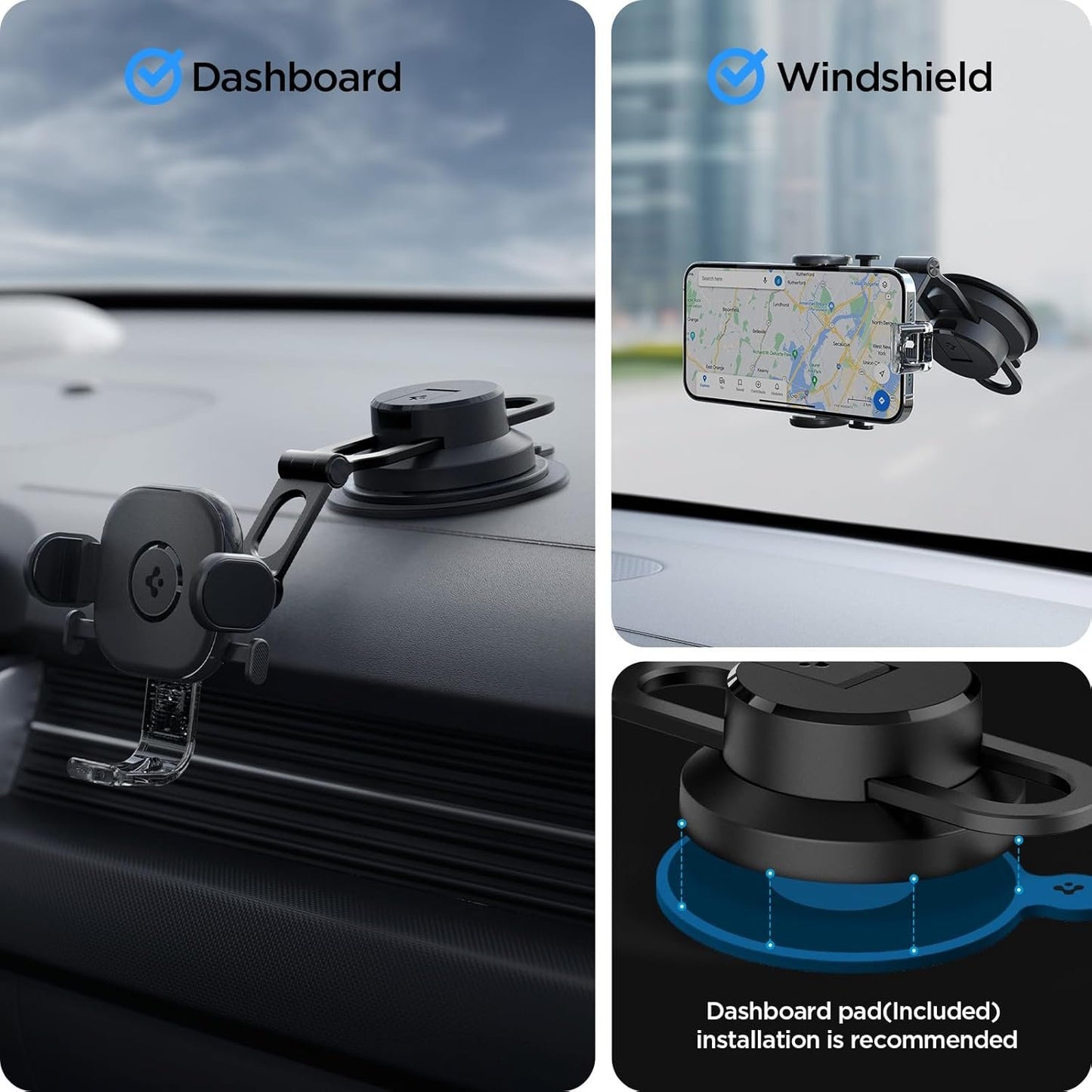 Spigen OneTap Universal Car Phone Holder, Car Phone Holder for Dashboard and Windshield, Extendable Arm with Two Joints Structure for iPhone, Samsung, Xiaomi, Pixel etc