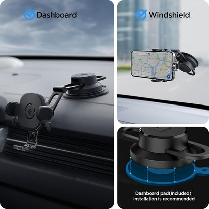 Spigen OneTap Universal Car Phone Holder, Car Phone Holder for Dashboard and Windshield, Extendable Arm with Two Joints Structure for iPhone, Samsung, Xiaomi, Pixel etc