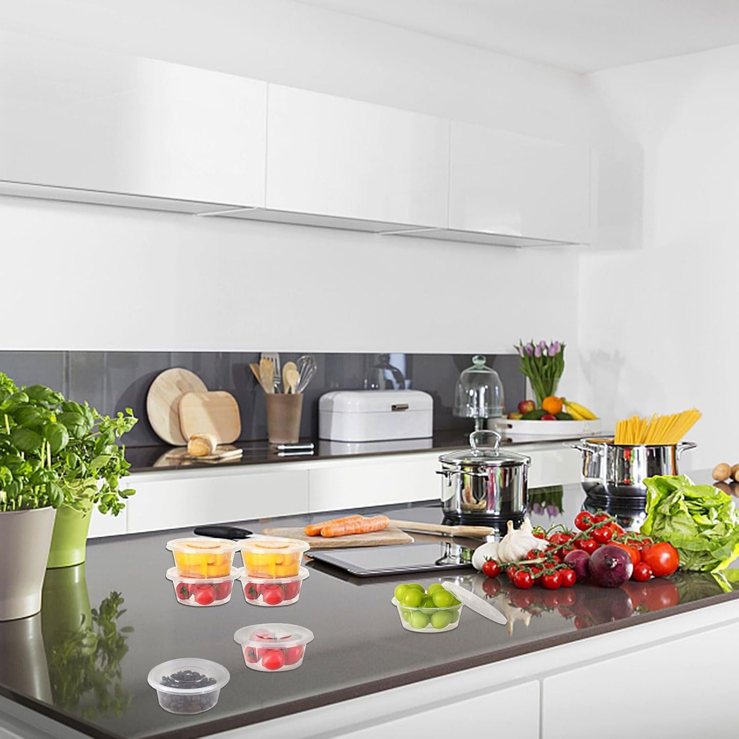 Augshy 40 Pack Small Slime Containers with Lids, Jello Shot Cups Condiment Containers Plastic Portion Cups with Lids for Sauce Salad Dressing Food Storage Containers(6 oz)