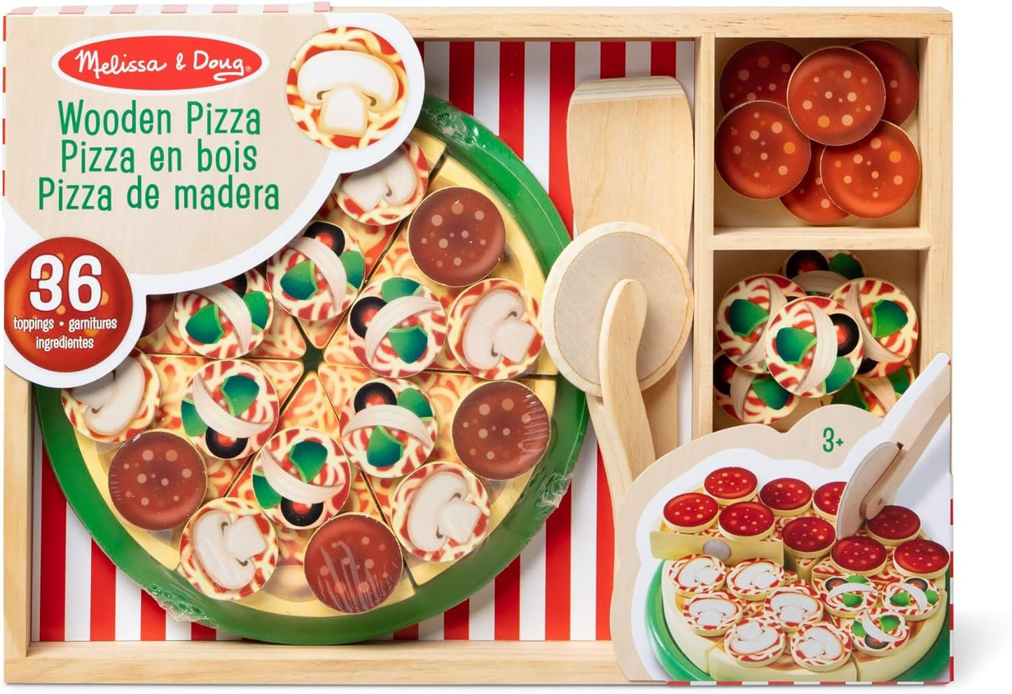 Melissa & Doug Wooden Pizza Play Food Set With 36 Toppings | Pretend Food, Play Wooden Pizza And Pizza Cutter, Pizza Toy For Kids Ages 3+