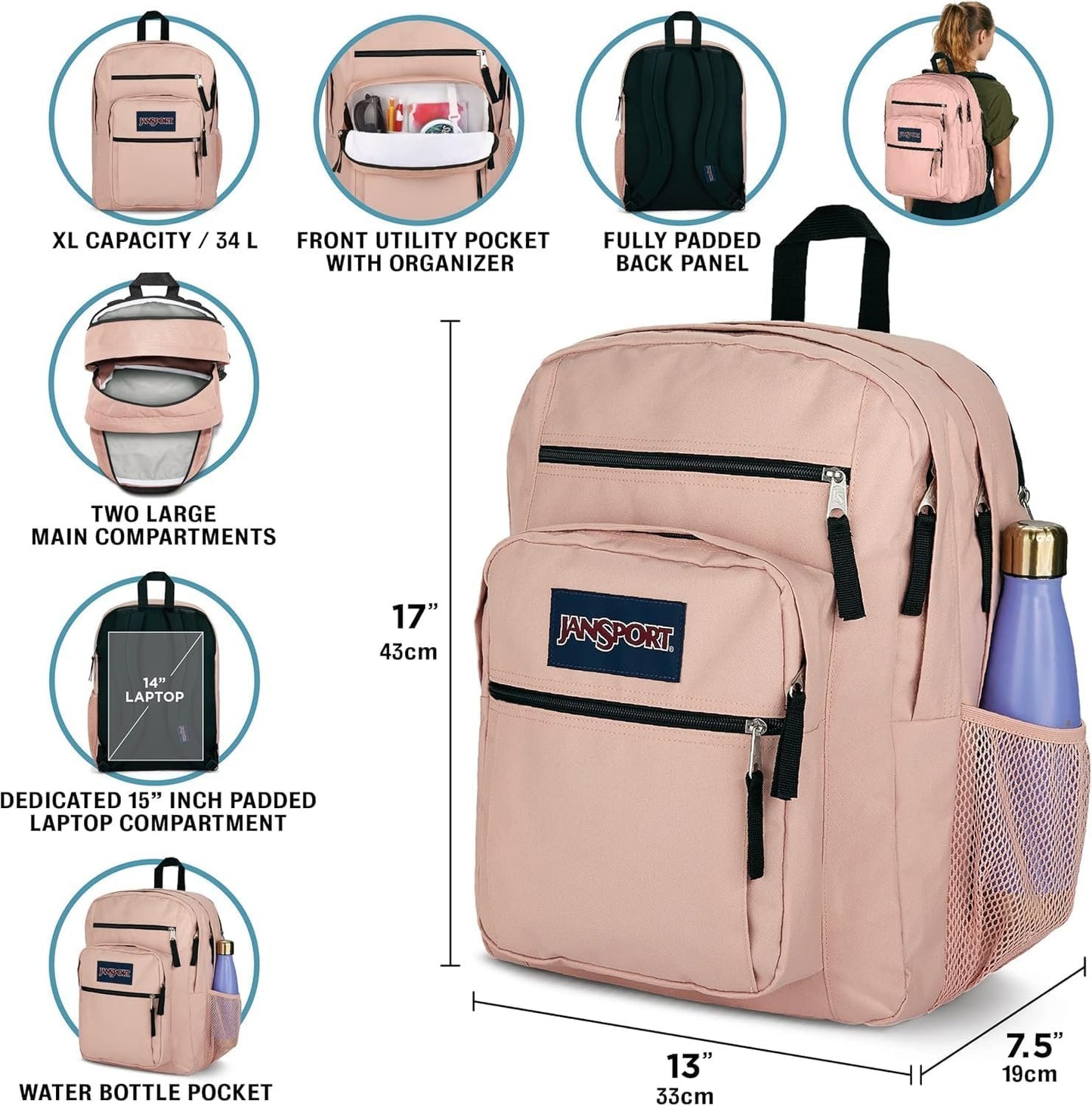 JanSport Laptop Backpack - Computer Bag with 2 Compartments, Ergonomic Shoulder Straps, 38.1 cm Laptop Sleeve, Haul Handle