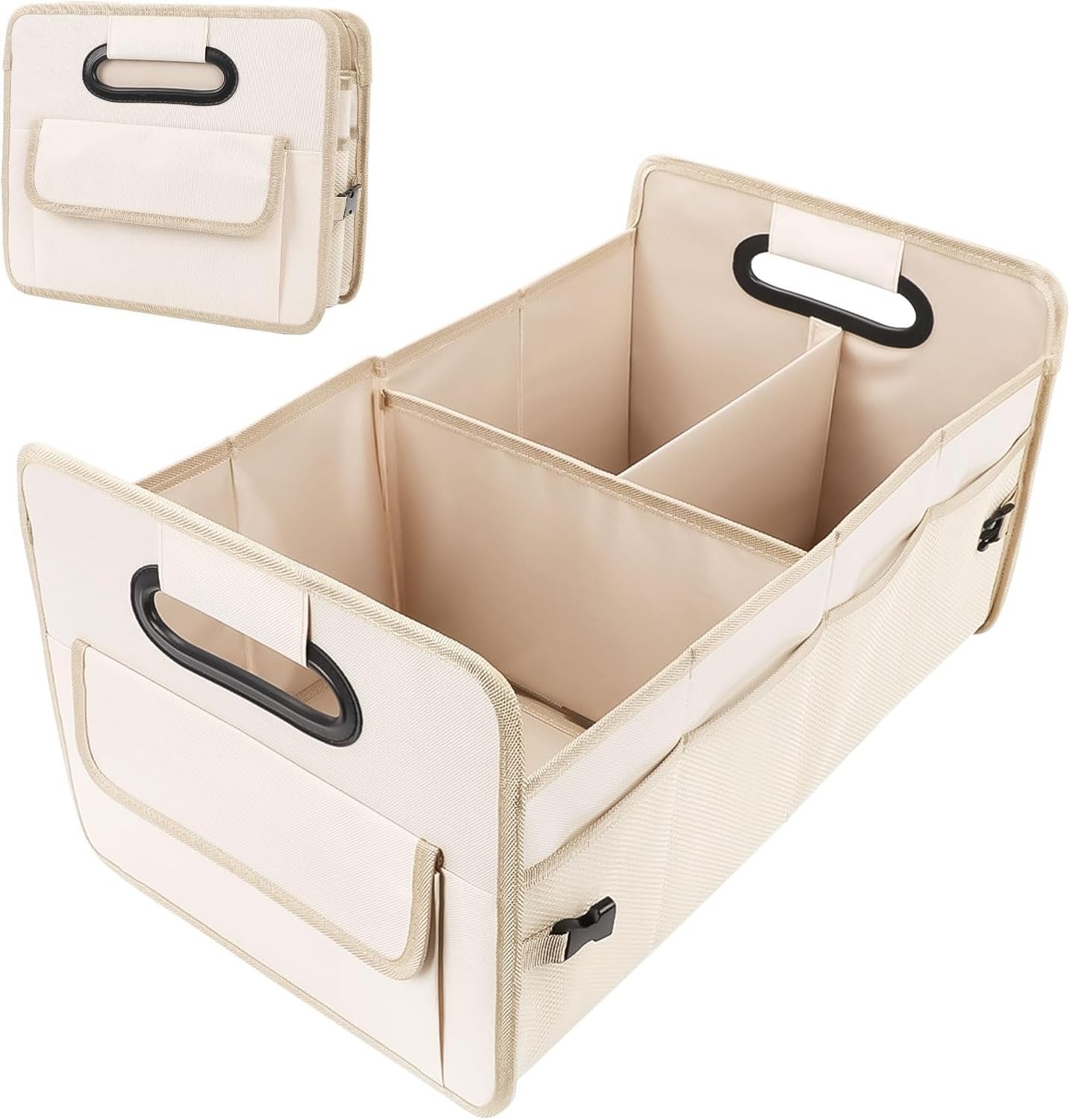 Ruaizel Car Trunk Organizer, Collapsible Car Boot Storage, Water-Resistant Car Organizer, Multi Compartment Car Organiser, Boot Storage Organiser with Reinforced Handles (Beige)