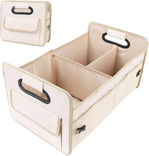 Ruaizel Car Trunk Organizer, Collapsible Car Boot Storage, Water-Resistant Car Organizer, Multi Compartment Car Organiser, Boot Storage Organiser with Reinforced Handles (Beige)
