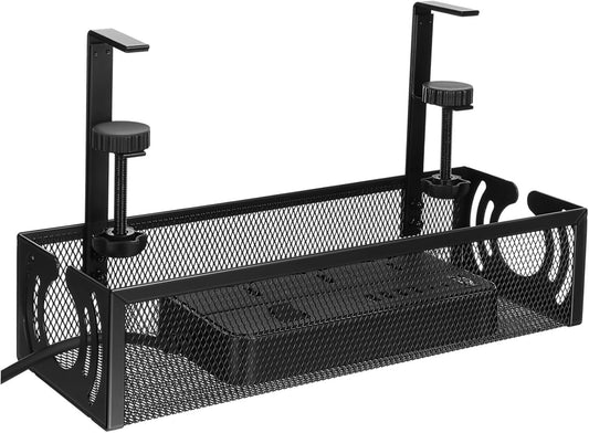 GETAJGHSD 1 Set Under Desk Cable Organizer Tray with Clamp Easy Installation Wire Management Basket for Neat Workspace Ventilated Mesh Design Robust Construction for Cables and Power Strips