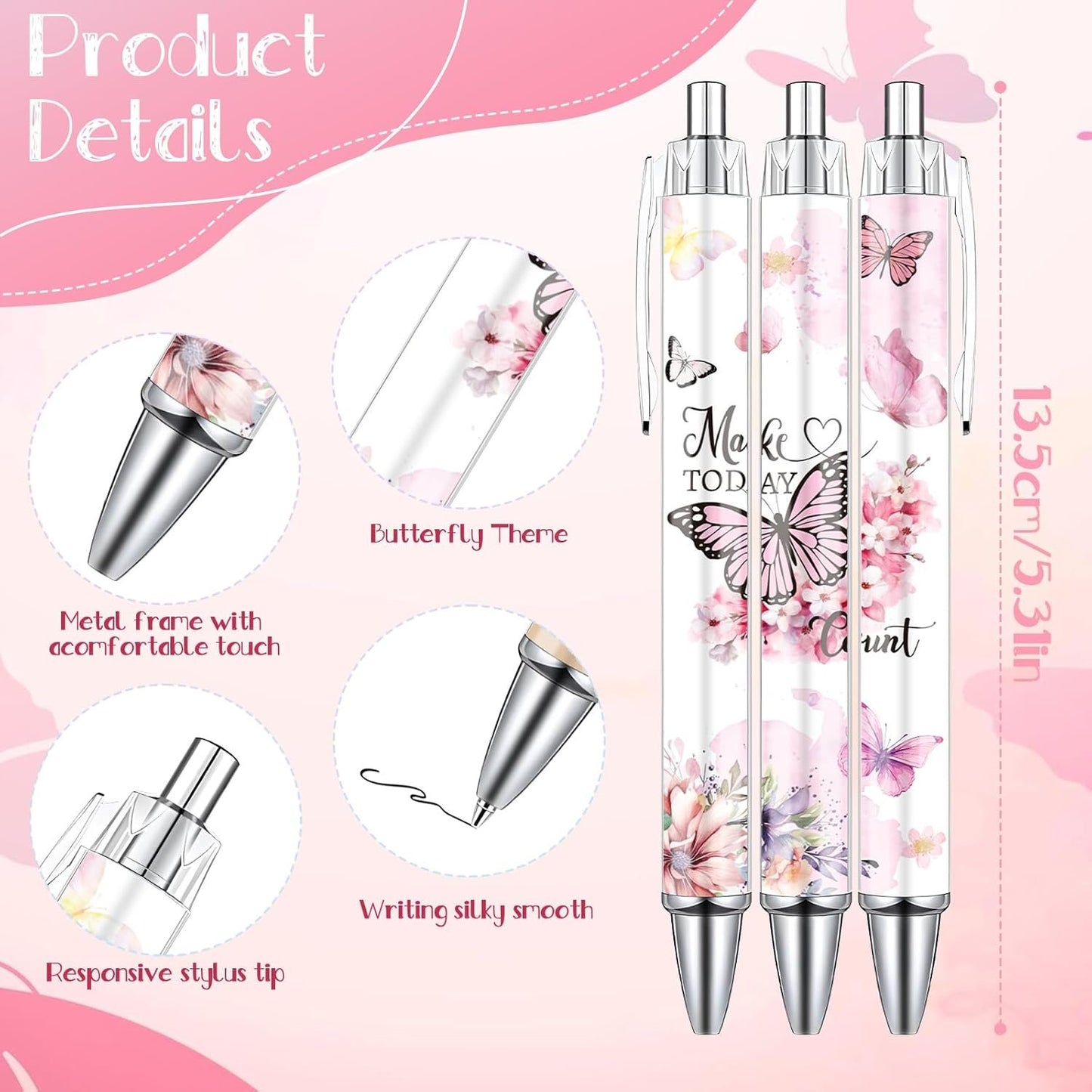 Wxiben Butterfly Inspirational Ballpoint Pens - 24PCS Butterfly Print Pens Set Retractable Positive Flower Pens Smooth Writing Floral Pens for Office Stationery School Supplies for Women Teacher Gift