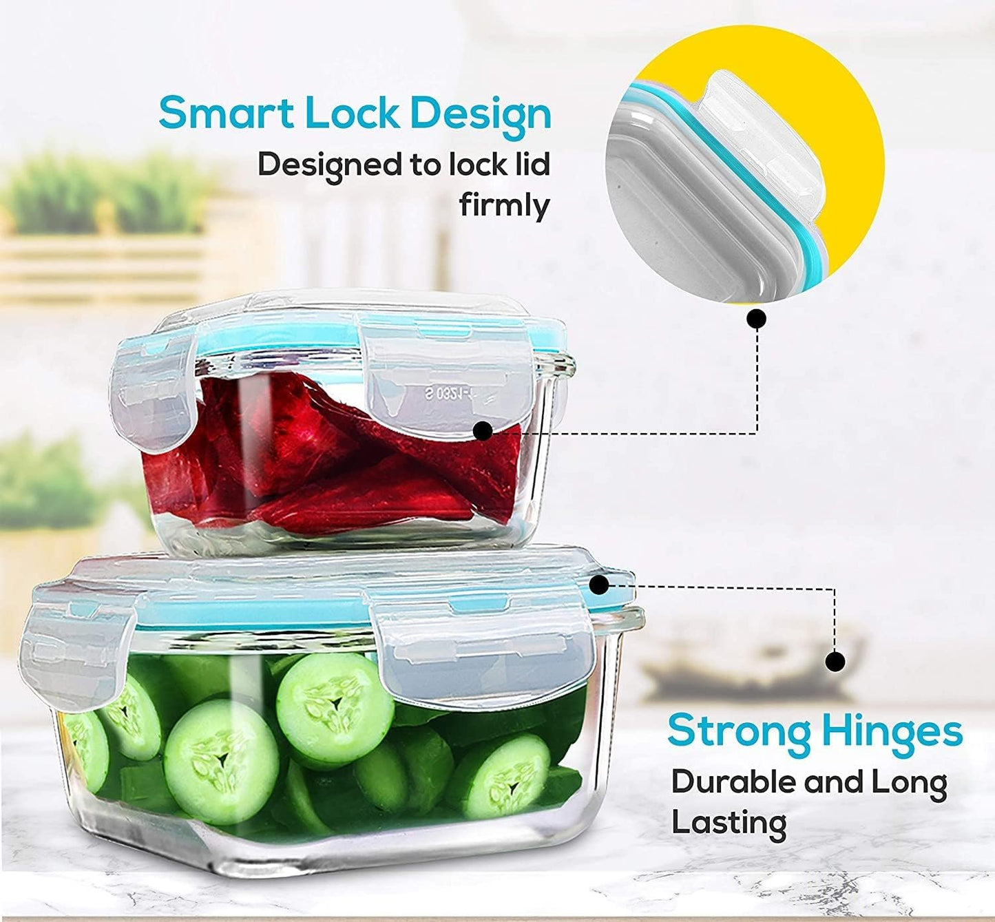 Kichly 18pcs Glass Food Storage Containers with Airtight Lids, BPA Free and FDA Approved, 9 Lids and 9 Containers for Meal Prep, Pantry Organizers, Freezer to Oven Safe, Glass Lunch Boxes,Food Savers