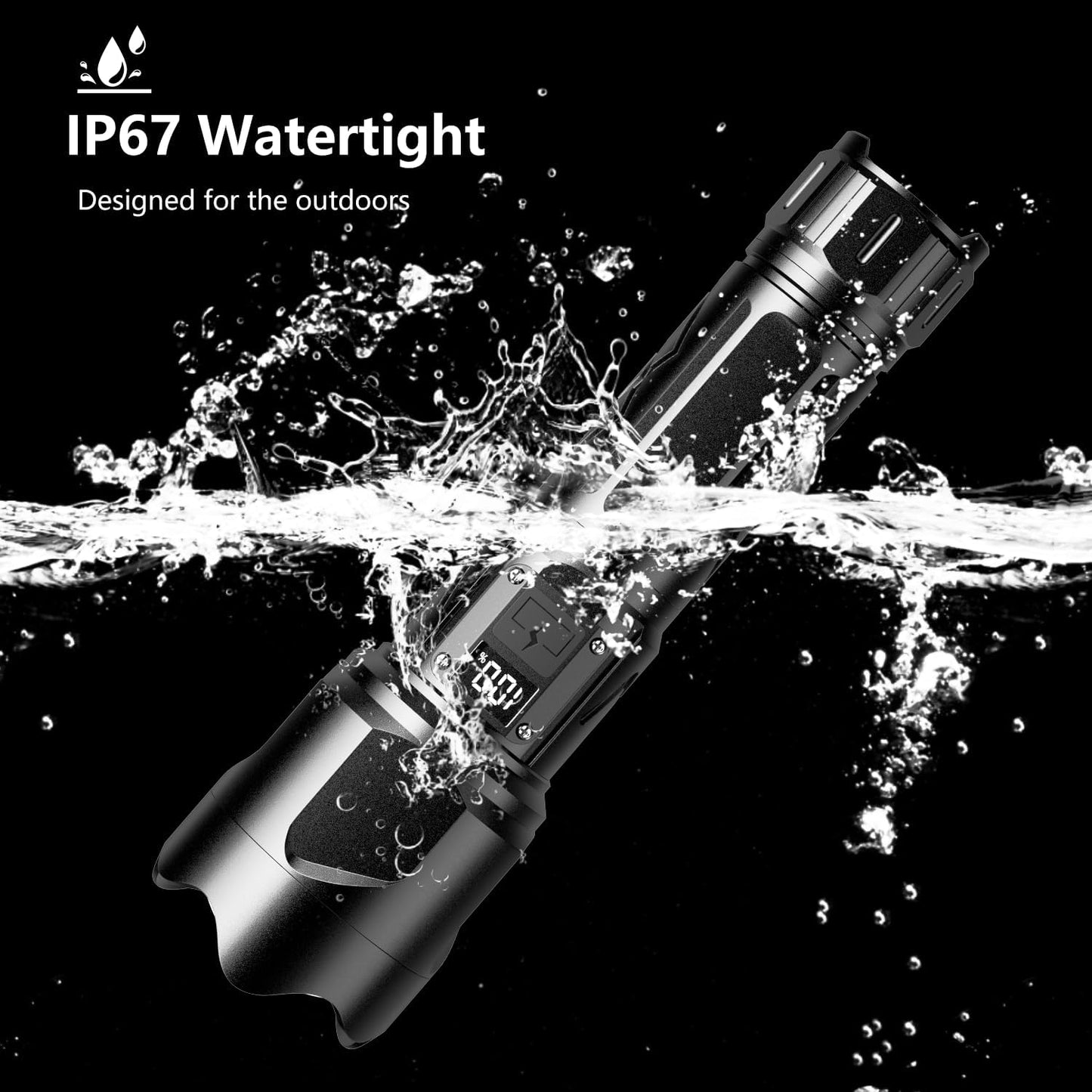Led Torch with Camping Light 30000 High Lumens,7 Lighting Modes Fast Charging Flashlights with Power Display,IP67 Waterproof Torches,Zoomable Long Shot Flashlight for Camping,Hiking,Emergencies