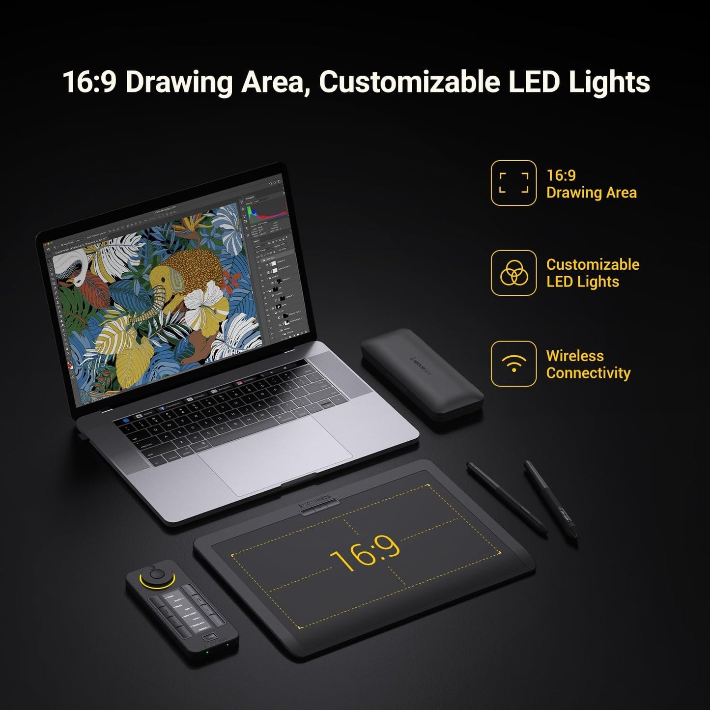 XENCELABS Drawing Tablet Bundle, 10 x 6 inch Wireless Graphic Tablet with Shortcut Keys, Pen Tablet with 2 Battery-Free Stylus, 8192 Levels Pressure for PC Mac Linux, Black
