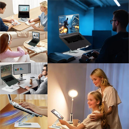 Adjustable Laptop Stand & Cooling Pad with Fan USB Hub Compatible with 10 to 15 Inches Notebook Computer, Ergonomic Computer Riser for Desk, Laptop Radiator-White