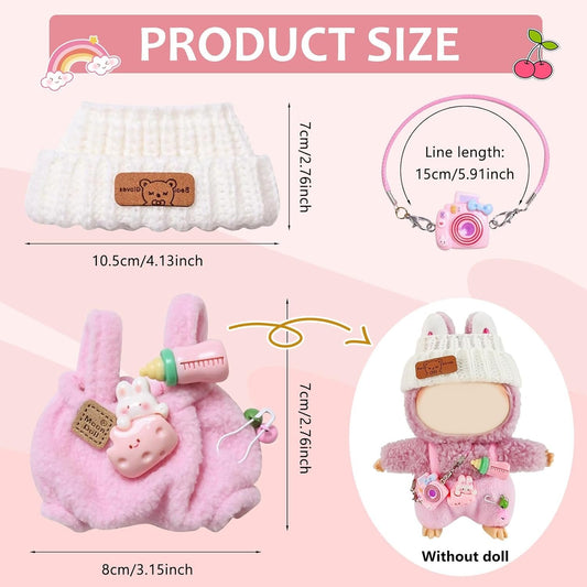 6-6.7 Inch Doll Clothes, Doll Clothes, Doll Accessories, Plush Clothes with 1 Hat, 1 Romper, 1 Camera Backpack (Pink)