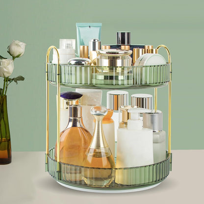 Boxalls 360° Rotating Makeup Organizer, Large Capacity Makeup Organizer, Bathroom Makeup Organizer, Desktop Makeup Storage Box Cream Display (2 Tiers, Green)