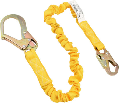 WELKFORDER Single Leg 6-Foot Fall Protection Internal Shock Absorbing Stretchable Safety Lanyard with Snap & Rebar Hook Connectors CSA＆ANSI Compliant