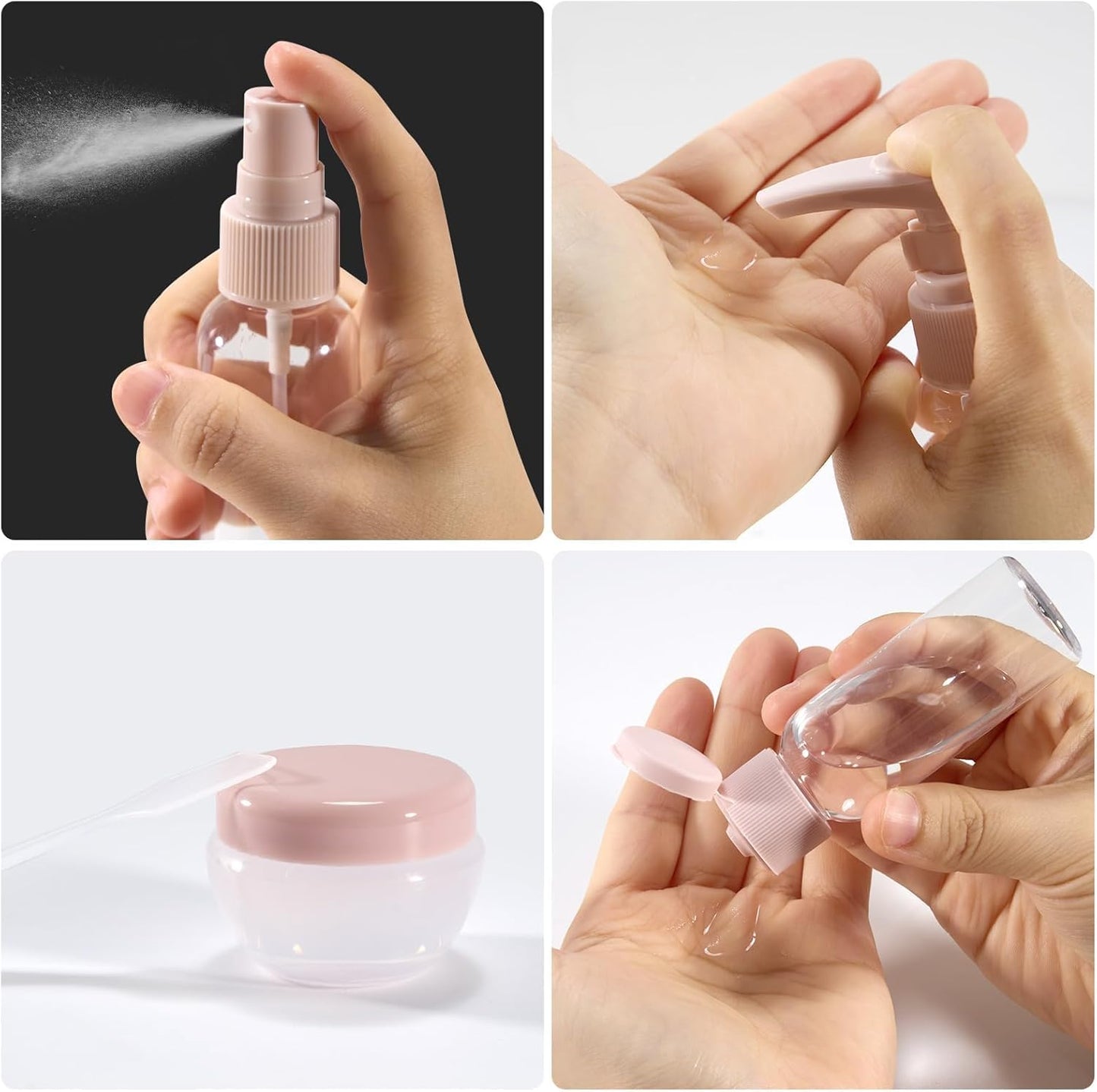 11 x Travel Liquid Containers, 30/50/60/80 ml Travel Liquid Kit, Silicone Travel Kit, for Filling Toiletries, Shampoo, Transparent Spray Bottles, Small Cream Jars