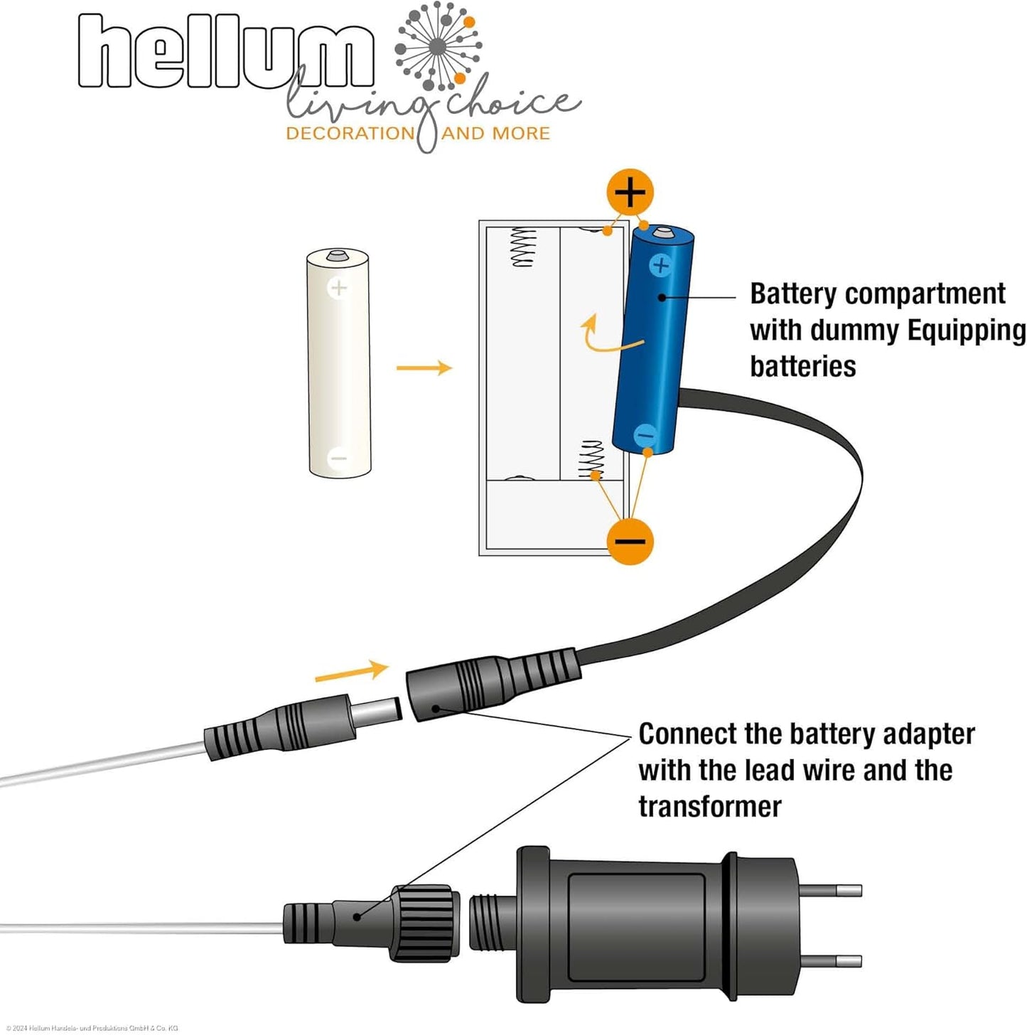 Hellum Battery Adapter, 3V Replacement Adapter for AAA Batteries x 2 Pack, AAA x 2 x Dummy Batteries, Replacement Power Supply with 1.8m Cable for Battery Lighting Decoration