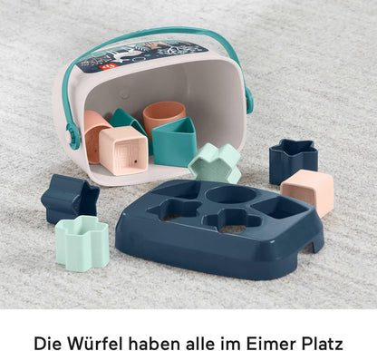 Fisher-Price Stacking Toy Baby’s First Blocks Set of 10 Shapes for Sorting Play Ages 6+ Months, Navy Fawn