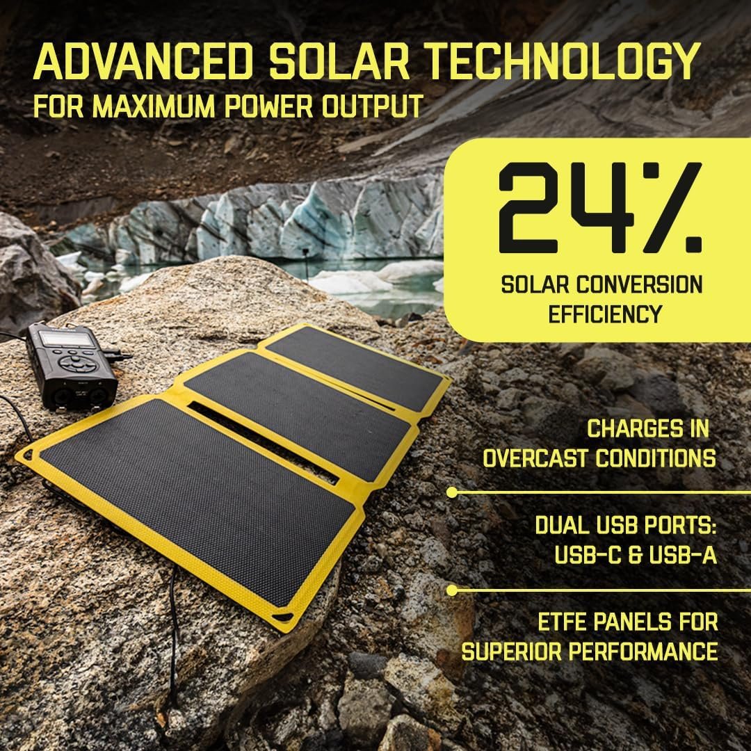 SunJack 15 Watt Foldable IP67 Waterproof ETFE Monocrystalline Solar Panel + 10000mAh Power Bank with USB-A and USB-C for Cell Phones Tablet and Portable for Backpacking, Camping, Hiking and More