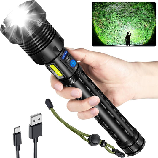 Flashlight Rechargeable, 990000 Lumens Led Flashlights, 7 Modes COB & LED Flashlight,Tactical Powerful Flash Light with Zoomable, IPX7 Waterproof, Super Bright Torch Light for Camping Emergency