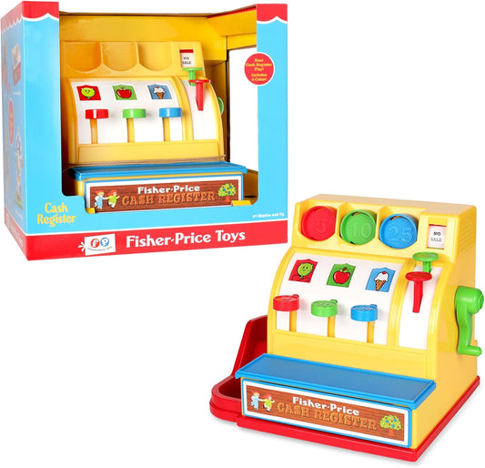 Fisher Price Classics 2073 Cash Register, Educational And Learning Toy, Ideal for Toddler Role Play, Classic Toy with Retro-Style Packaging, Suitable for Boys And Girls Aged 2 Years +