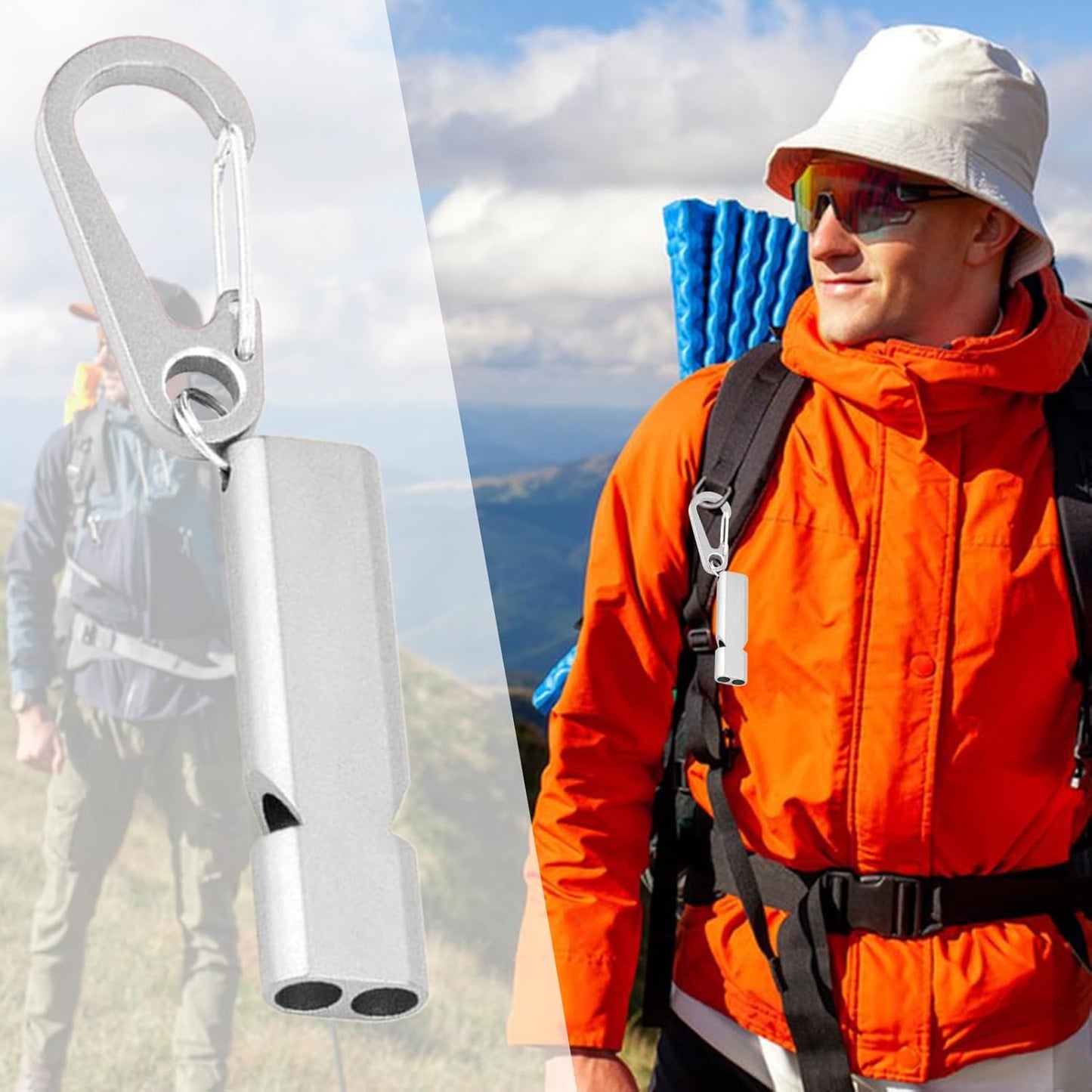 Survival Whistle, Safety Signal Tool, Camping Accessory, 120dB Double Tube Design, Lightweight Aluminum Build, 2-Pack, Thing For Hiking And Urgency Use, 2.09x0.55in