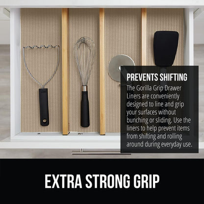 GORILLA GRIP powerGRIP Drawer Shelf and Cabinet Liner, Thick Strong Hold, Non-Adhesive Liners Protect Kitchen Cabinets and Cupboard, Bathroom Drawers, Easy Install, Breathable Mat, 12" x30', Beige